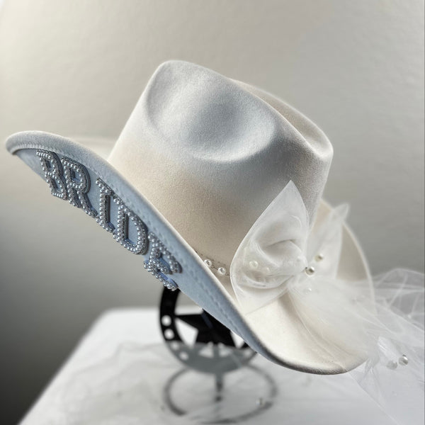 Bride Cowgirl Hat With Silver Pearl Beaded Strip