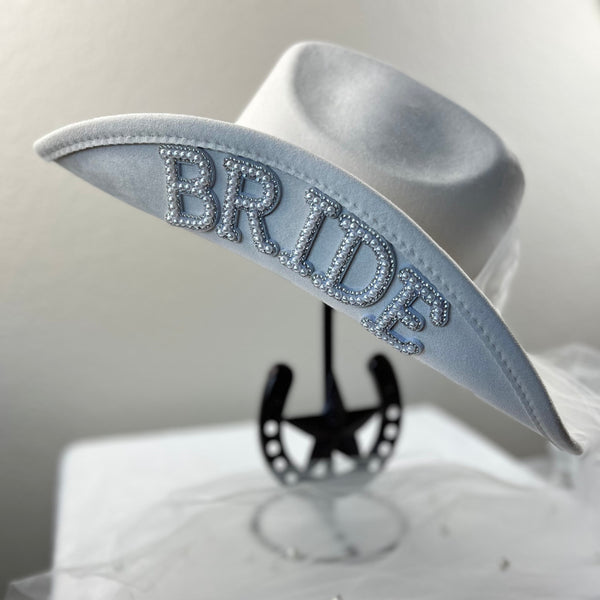 Bride Cowgirl Hat With Silver Pearl Beaded Strip
