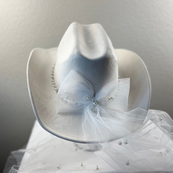 Bride Cowgirl Hat With Silver Pearl Beaded Strip