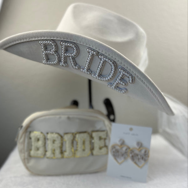 Bride Cowgirl Hat With Silver Pearl Beaded Strip