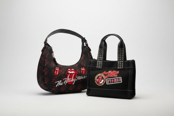 The Rolling Stones Denim Patch Mini Tote With Studded Handles/ Crossbody Strap