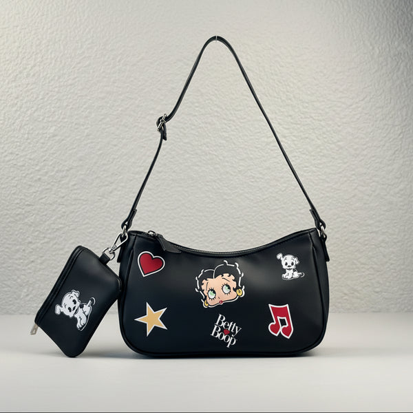 Women's Black Betty Boop Vintage Faux Leather Shoulder Handbag