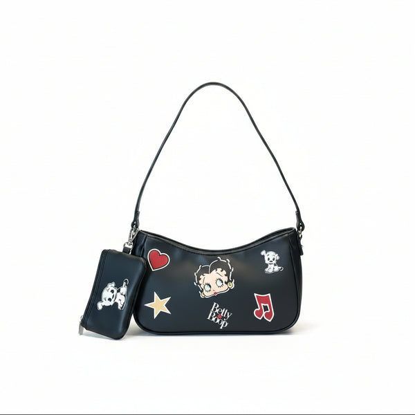 Women's Black Betty Boop Vintage Faux Leather Shoulder Handbag