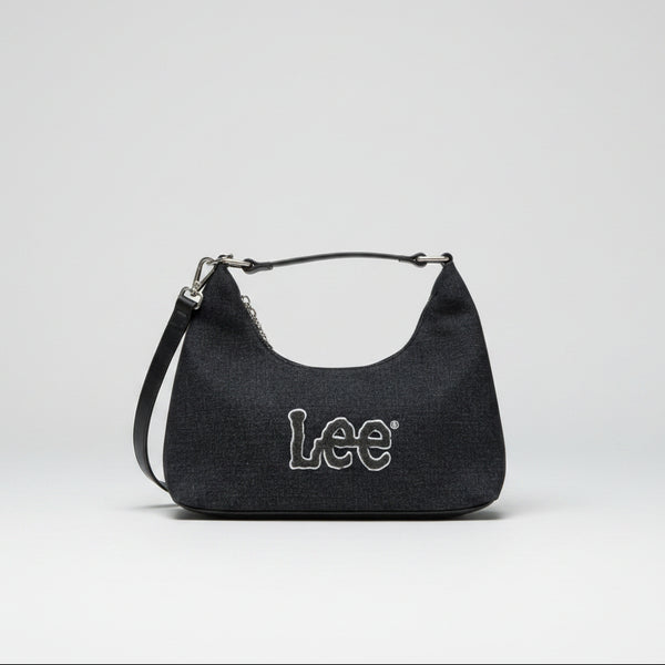 Black Vintage Lee Denim Shoulder Bag With Black Leather Bottom and Strap