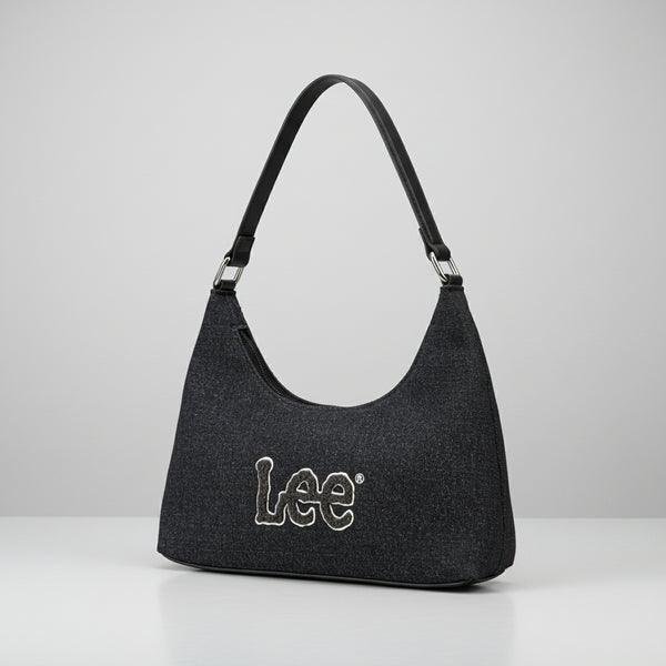 Black Vintage Lee Denim Shoulder Bag With Black Leather Bottom and Strap