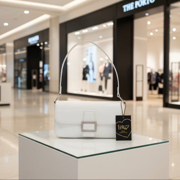 Women's White Vintage Rectangular Patent Leather Shoulder Bag