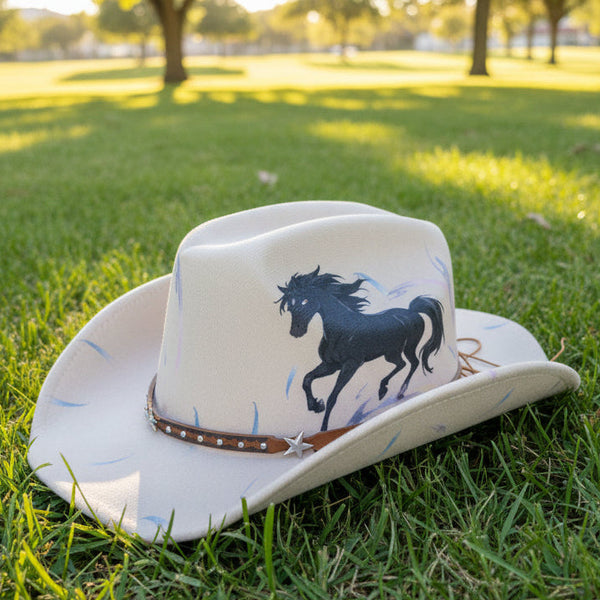 Beige Hand-Painted Western Style Cowboy Cowgirl Hat