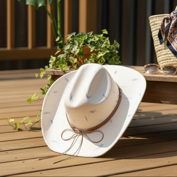 Beige Hand-Painted Western Style Cowboy Cowgirl Hat