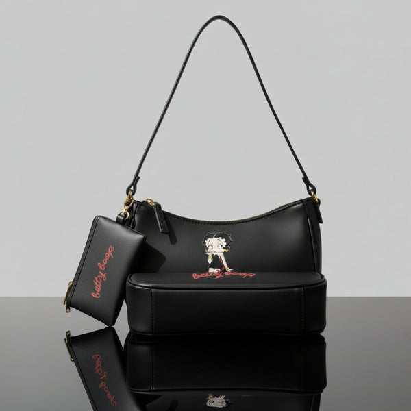 Betty Boop Black & Red Shoulder Handbag with Purse Charm