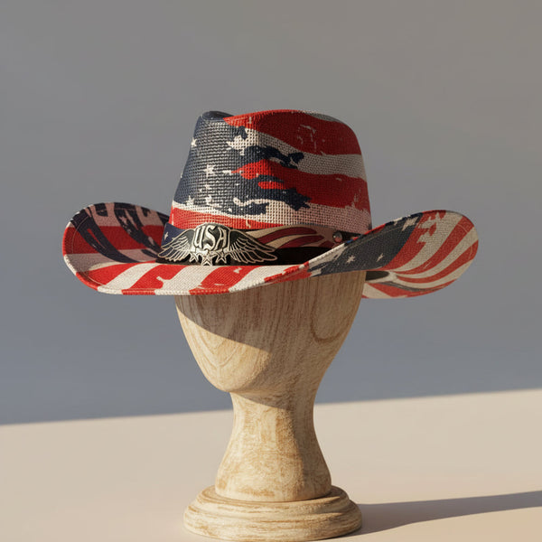 Red White & Blue Distressed Pattern Cowboy Cowgirl Hat