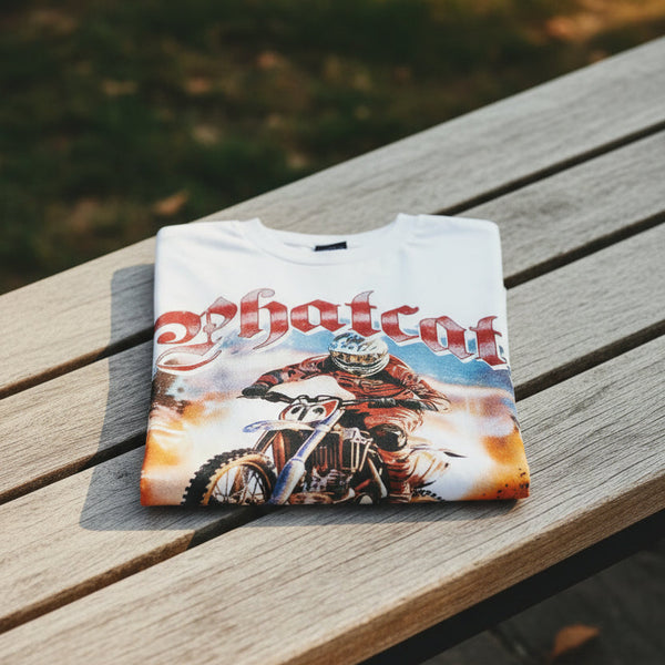 PHATCAT White  Motocross Rider Graphic T- Shirt