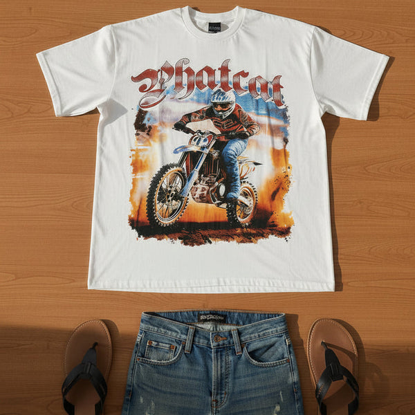 PHATCAT White  Motocross Rider Graphic T- Shirt
