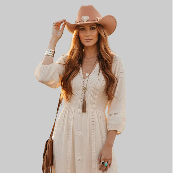 Women's Peach-Colored Cowboy Hat With Gold Heart Shaped