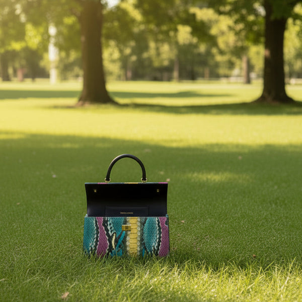Multi- Colored Snakeskin-Patterned Rectangle Box Purse Handbag