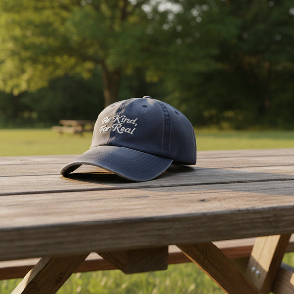 Navy Blue Embroidered "Be Kind For Real" Baseball Cap
