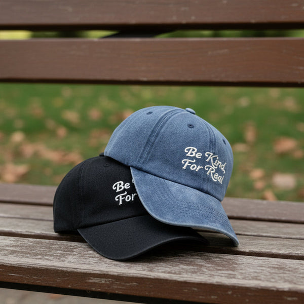 Navy Blue Embroidered "Be Kind For Real" Baseball Cap