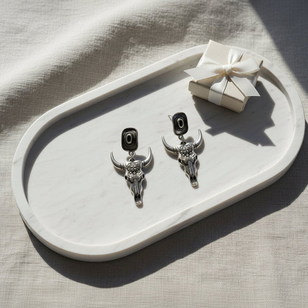 Western Cowboy Hat And Bull Head  Dangle Earrings