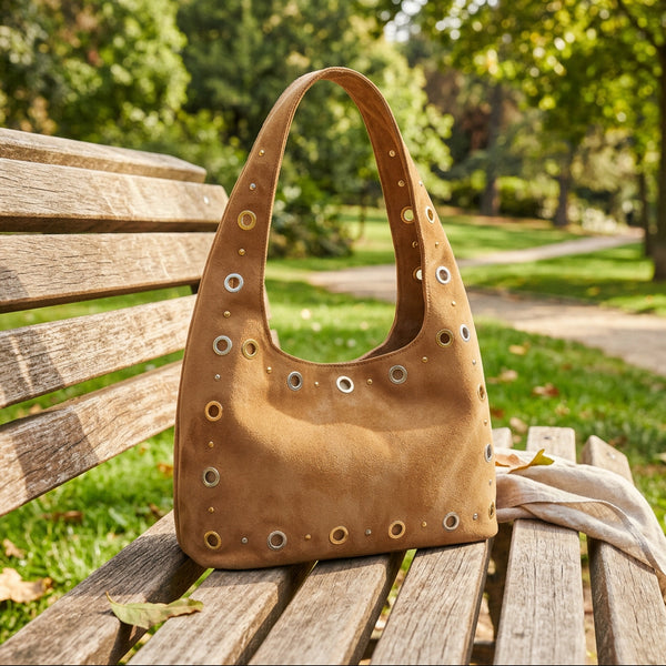 Sam & Hadley Brown Taupe Vegan-Suede Shoulder Bag