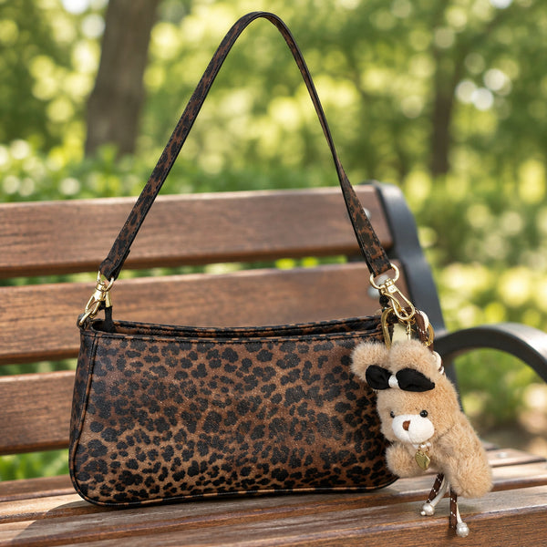 Women’s Brown Leopard Print Baguette Shoulder Purse