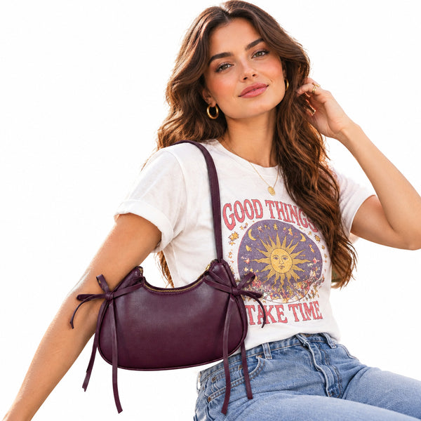 7.	Women’s Retro Vintage  Dark Burgundy Shoulder Bag
