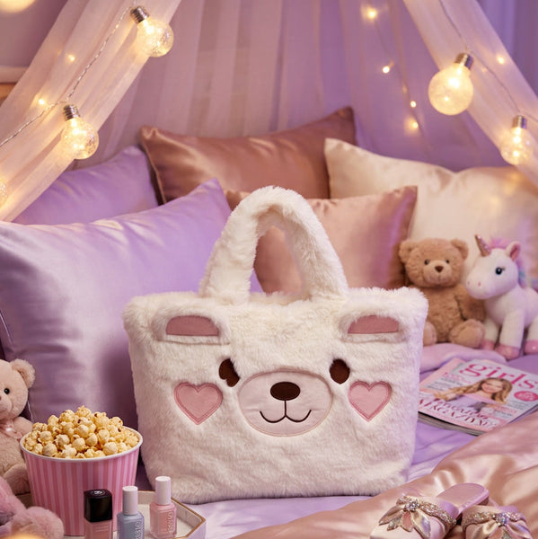 Large White Teddy Bear Face Sleepover Tote Bag