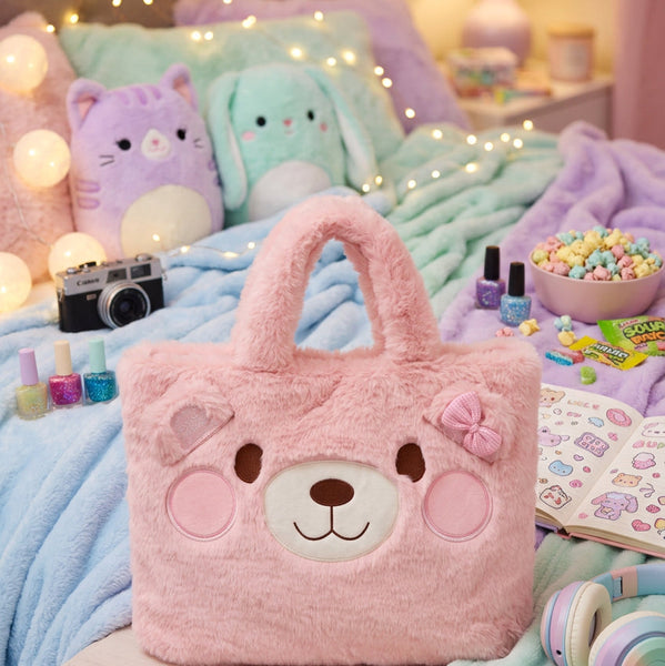 Large Pink Teddy Bear Face Sleepover Tote Bag