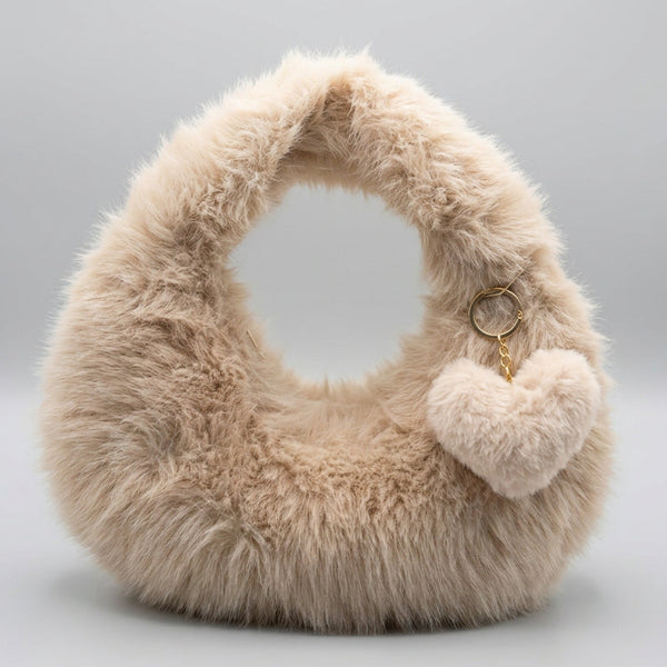 Women’s Beige Fluffy Fuzzy Cocoon Bag
