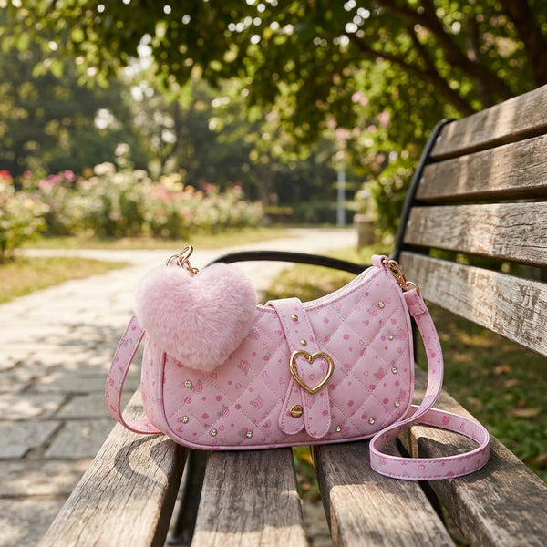 Girls Pink Quilted UNDERONESKY Shoulder Baguette