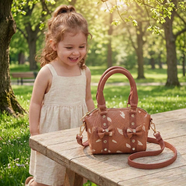 Little Girls Brown Satchel Crossbody Handbag