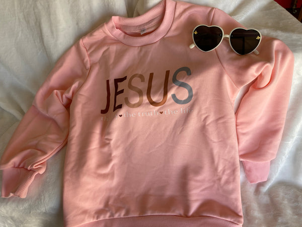 Girls Pink Jesus Sweatshirt