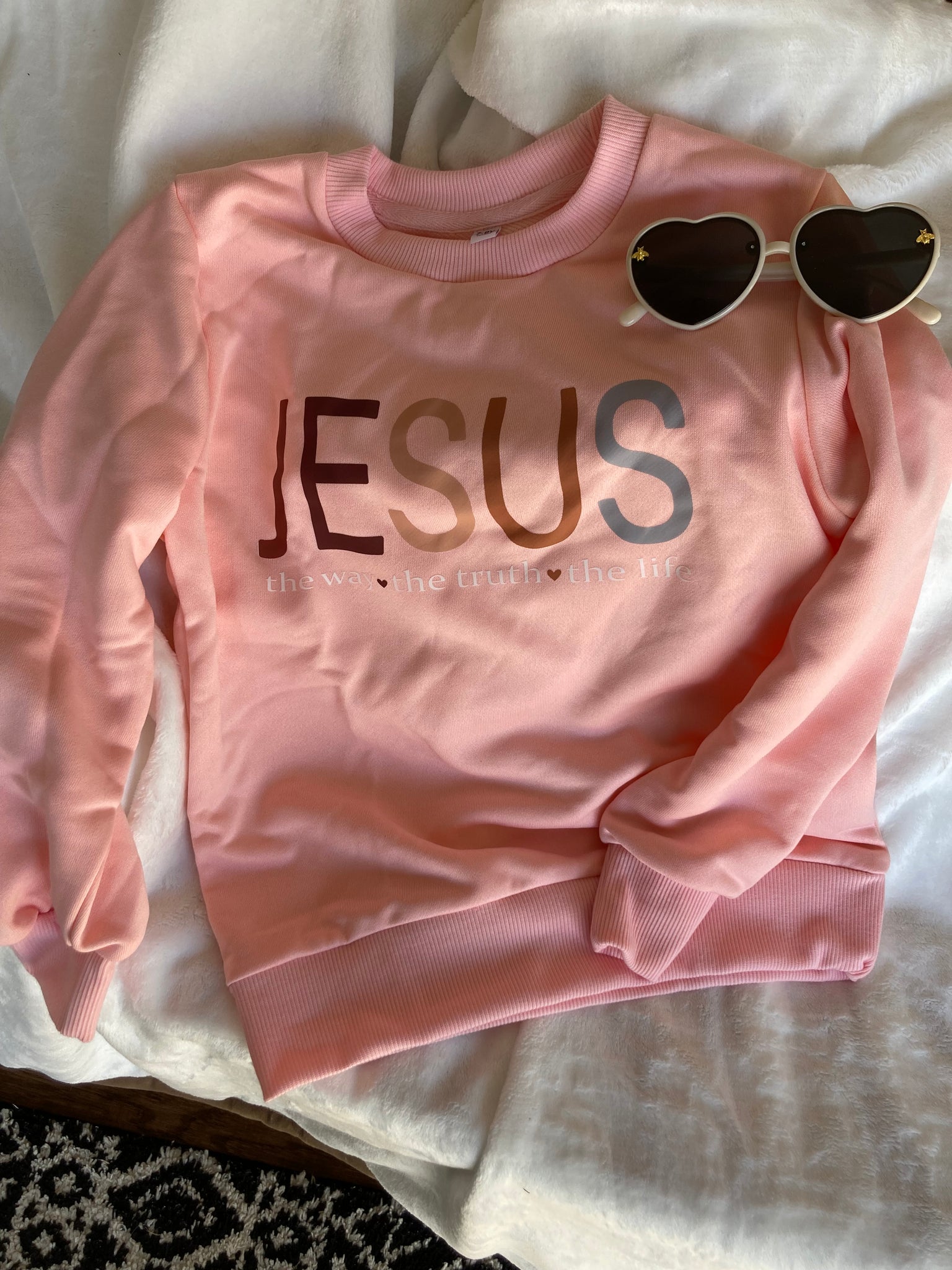 Girls Pink Jesus Sweatshirt