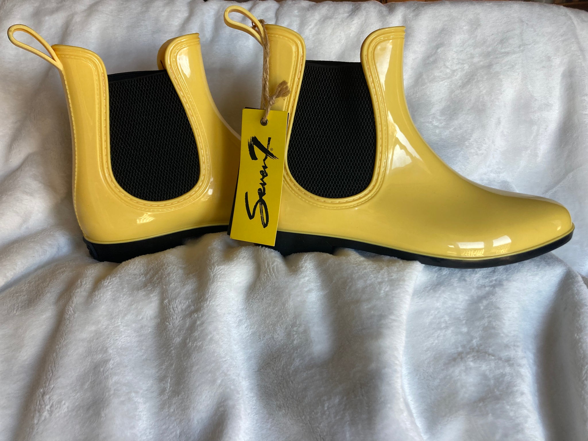 Yellow rain boots