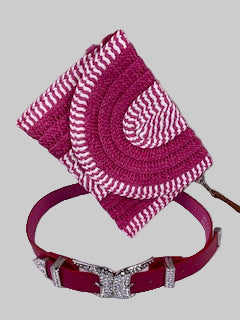 Fuchsia Straw Clutch - Crossbody & Double Buckle Belt Combo Adjustable One Size Fits.