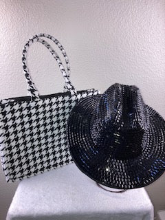 Black Square Rhinestone Studded Fedora Hat