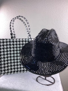 Black Square Rhinestone Studded Fedora Hat