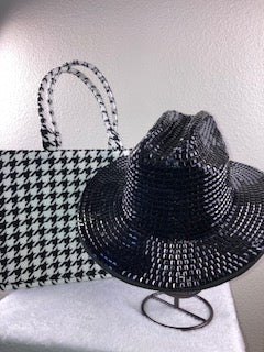Black Square Rhinestone Studded Fedora Hat