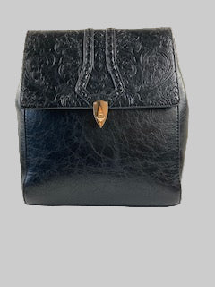 Black Women's  Alyssa, Convertible Adjustable, Croco- Embossed Vegan Leather  Backpack