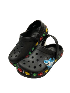 Boy's & Girls Clogs w/Ocean Life Patch Trim-Black
