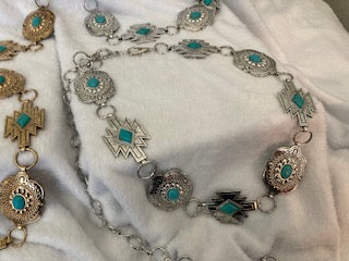 Western turquoise studded shapes concho chain belt
