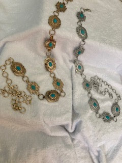 Western turquoise studded shapes concho chain belt