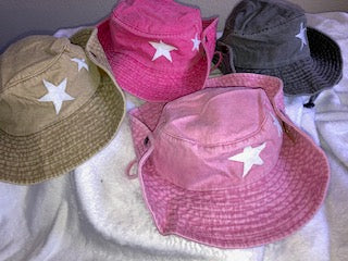 Kids double star denim chin strap hat