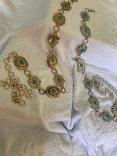 Western turquoise studded shapes concho chain belt