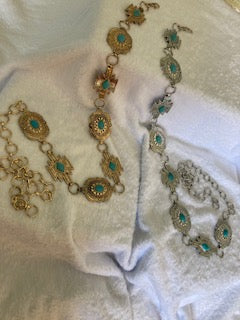Western turquoise studded shapes concho chain belt
