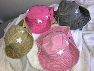 Kids double star denim chin strap hat