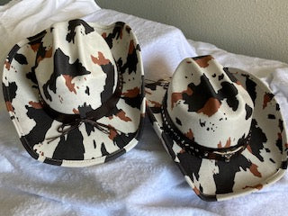 Western bull head strap cow print cowboy hat