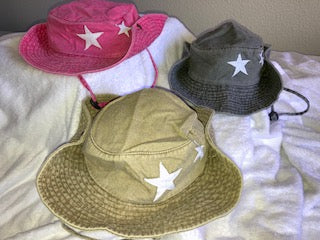 Kids double star denim chin strap hat