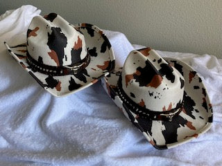 Western bull head strap cow print cowboy hat