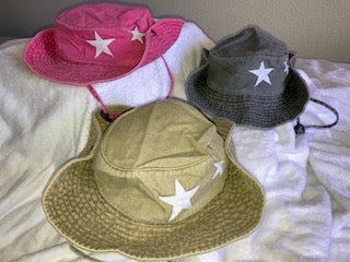 Kids double star denim chin strap hat
