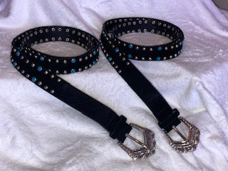 Western antique etched buckle stone studded belt