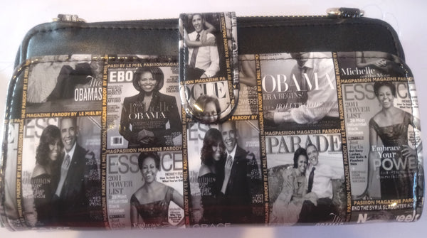 Glossy magazine cover collage Michelle Obama Clutch Bag with Black & White Pictures